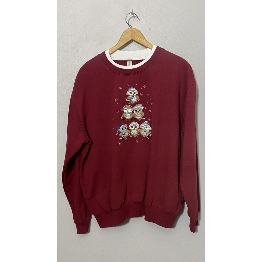 Women's Embroidered Sweatshirt Vintage Crewneck Owl Holiday Novelty Grandmacore